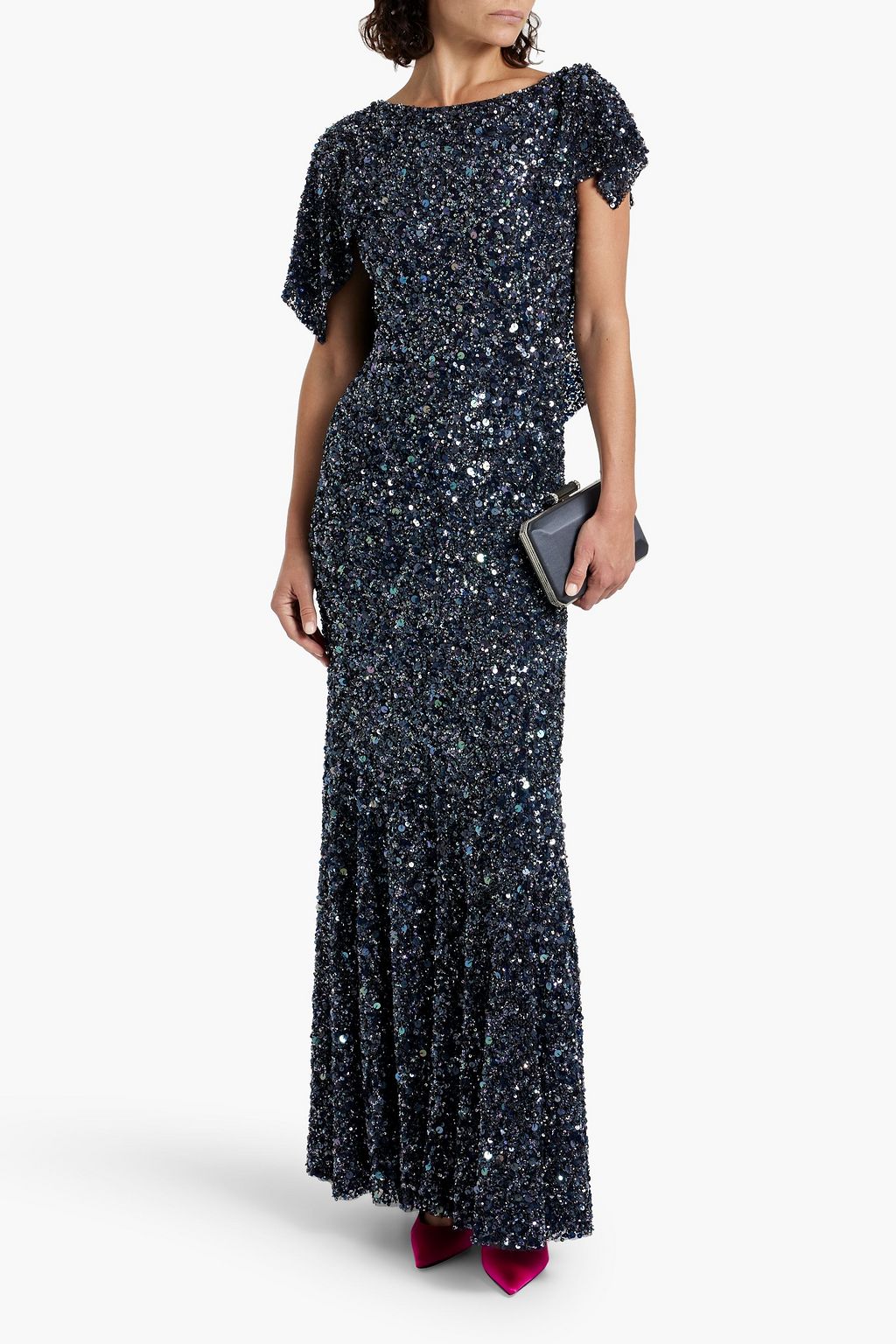 JENNY PACKHAM Cape-effect embellished tulle gown