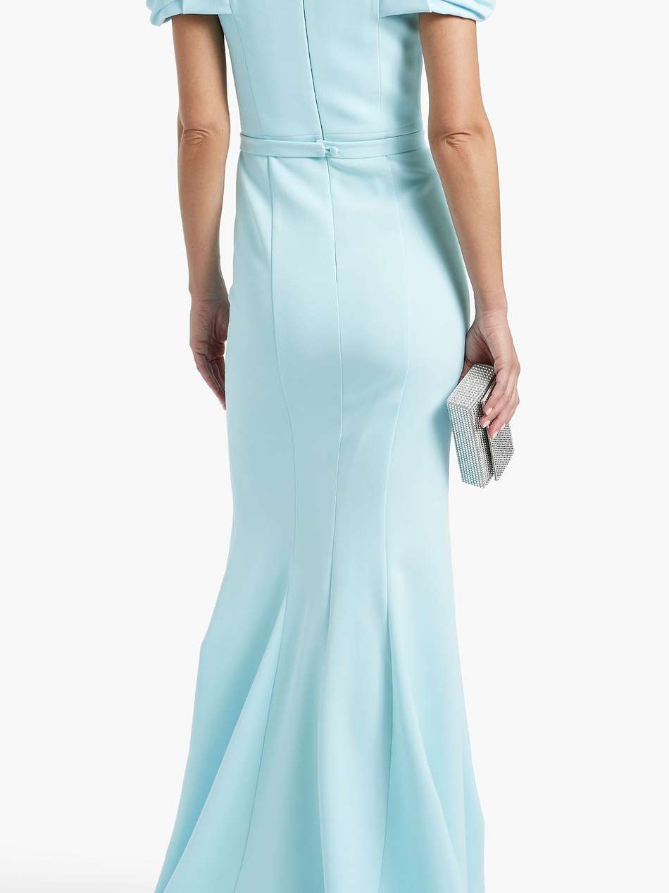 logan belted crepe gown