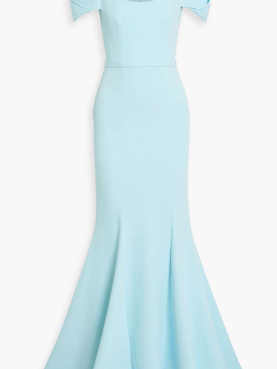 logan belted crepe gown