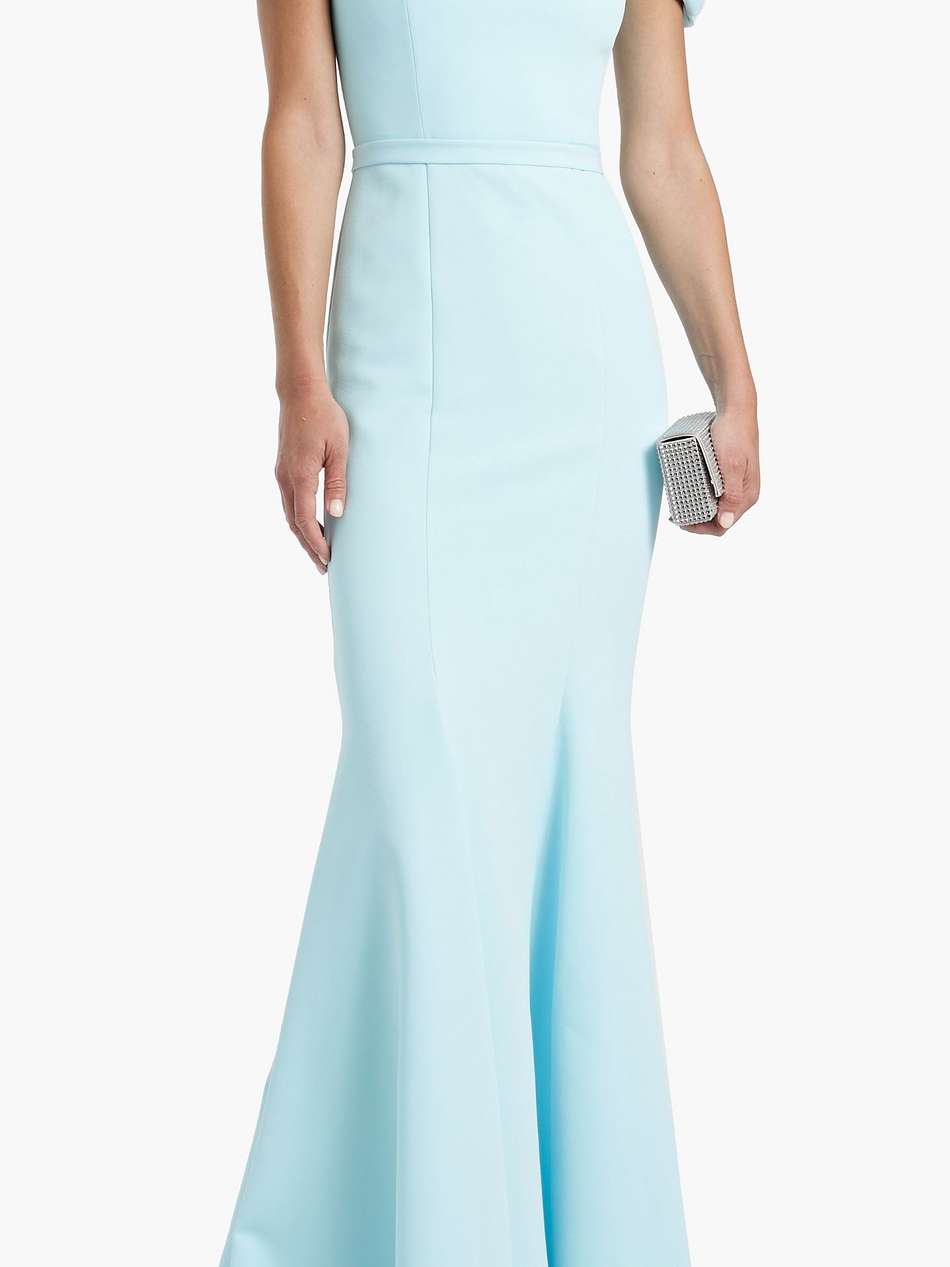logan belted crepe gown