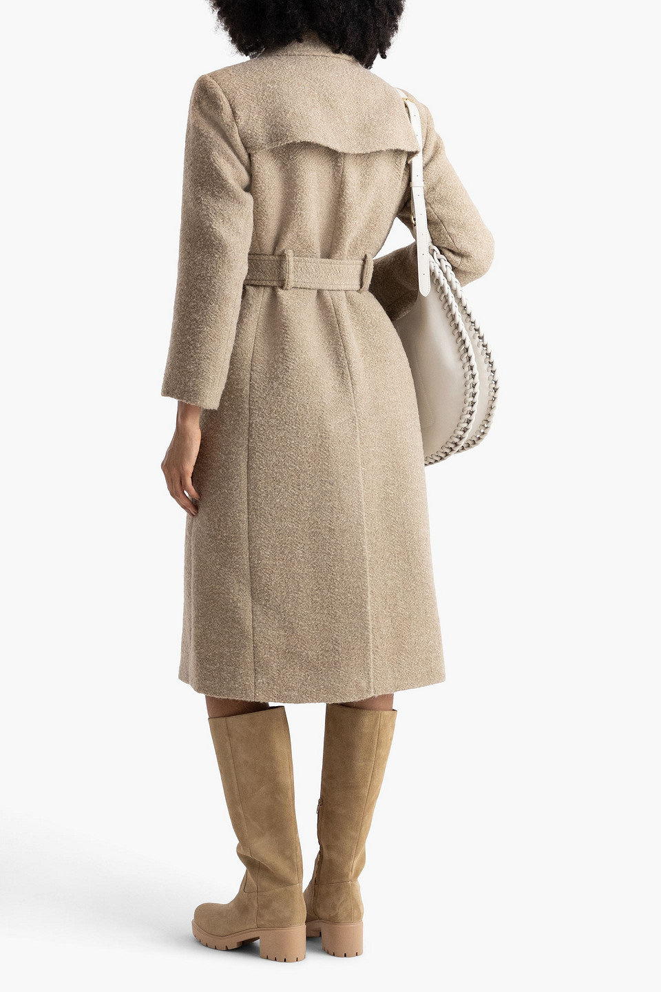  Sandro - Mantel Aus Bouclé-tweed Mit Gürtel - Neutral - Fr 38 