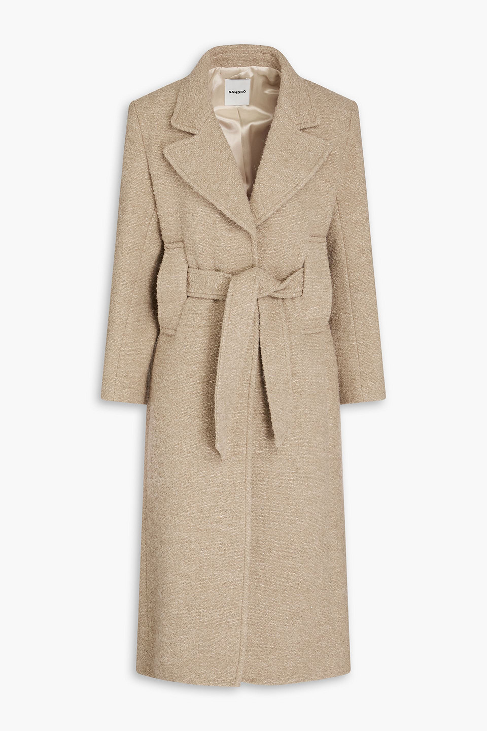 Sandro Belted Bouclé-tweed Coat In Brown