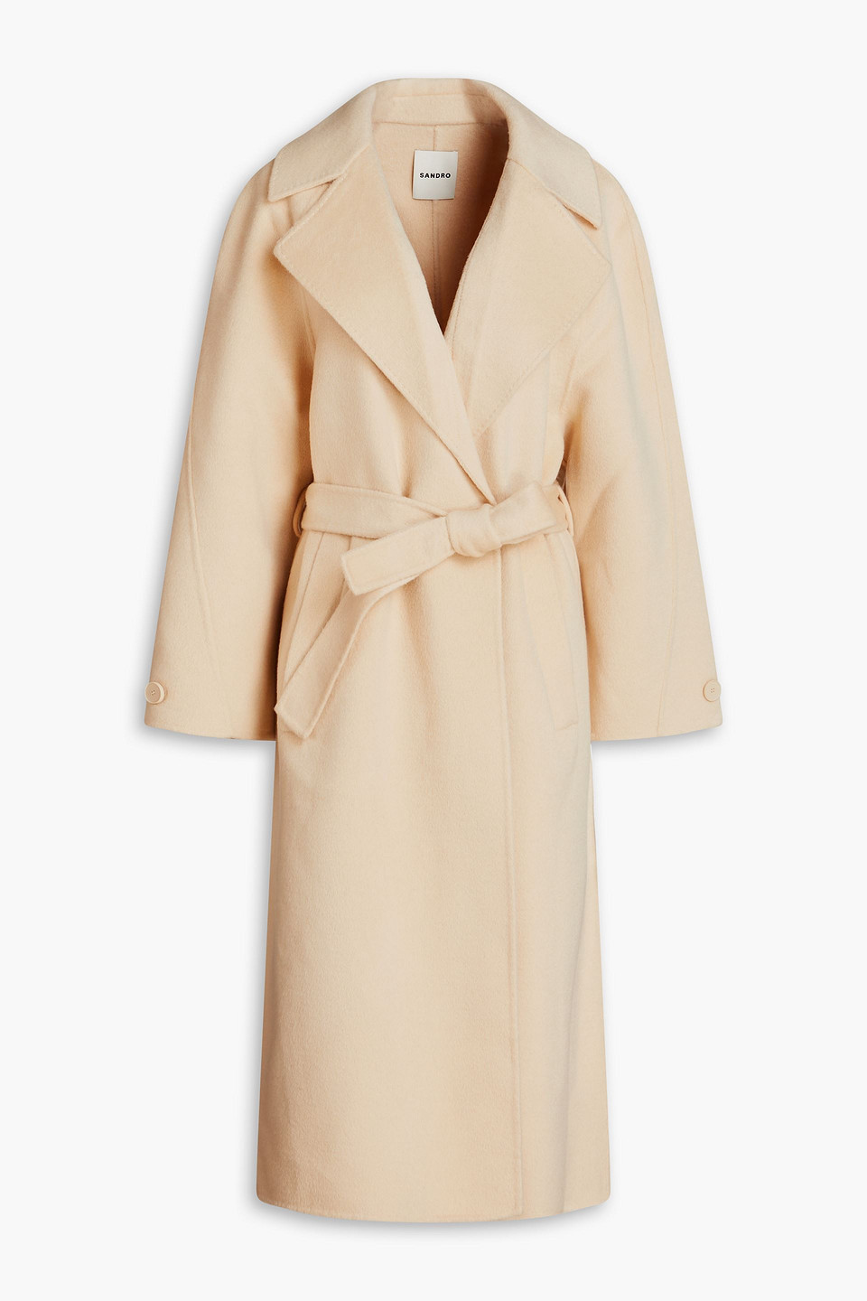 Sandro Belted Wool-felt Coat In Beige
