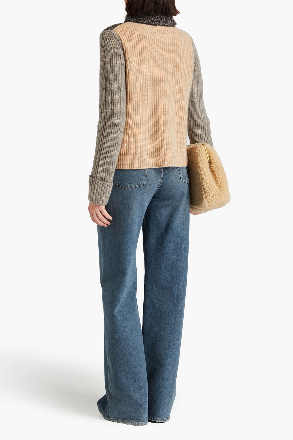 Autumn Cashmere Color-block Ribbed Cashmere Turtleneck Sweater In Dark Brown