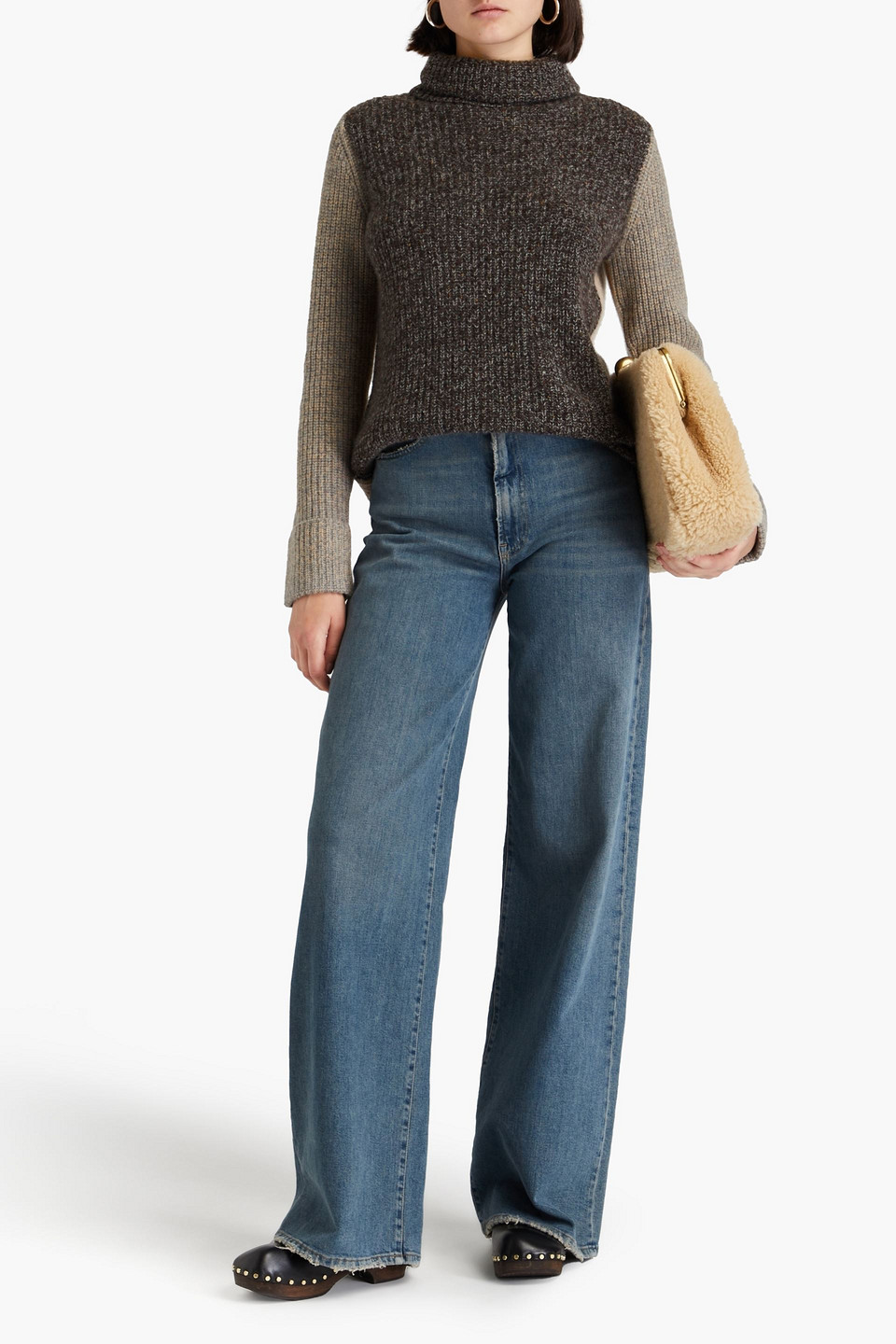 Autumn Cashmere Color-block Ribbed Cashmere Turtleneck Sweater In Dark Brown