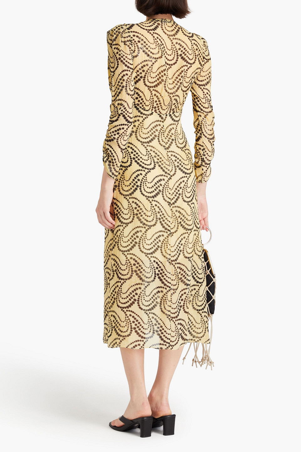  Sandro - Gerafftes Midikleid Aus Krepon Mit Metallic-effekt - Gelb - Fr 34 