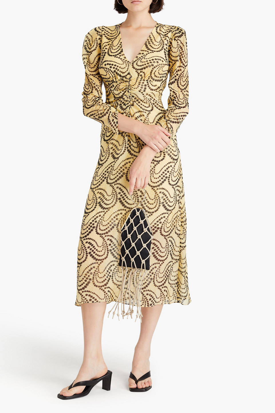  Sandro - Gerafftes Midikleid Aus Krepon Mit Metallic-effekt - Gelb - Fr 34 