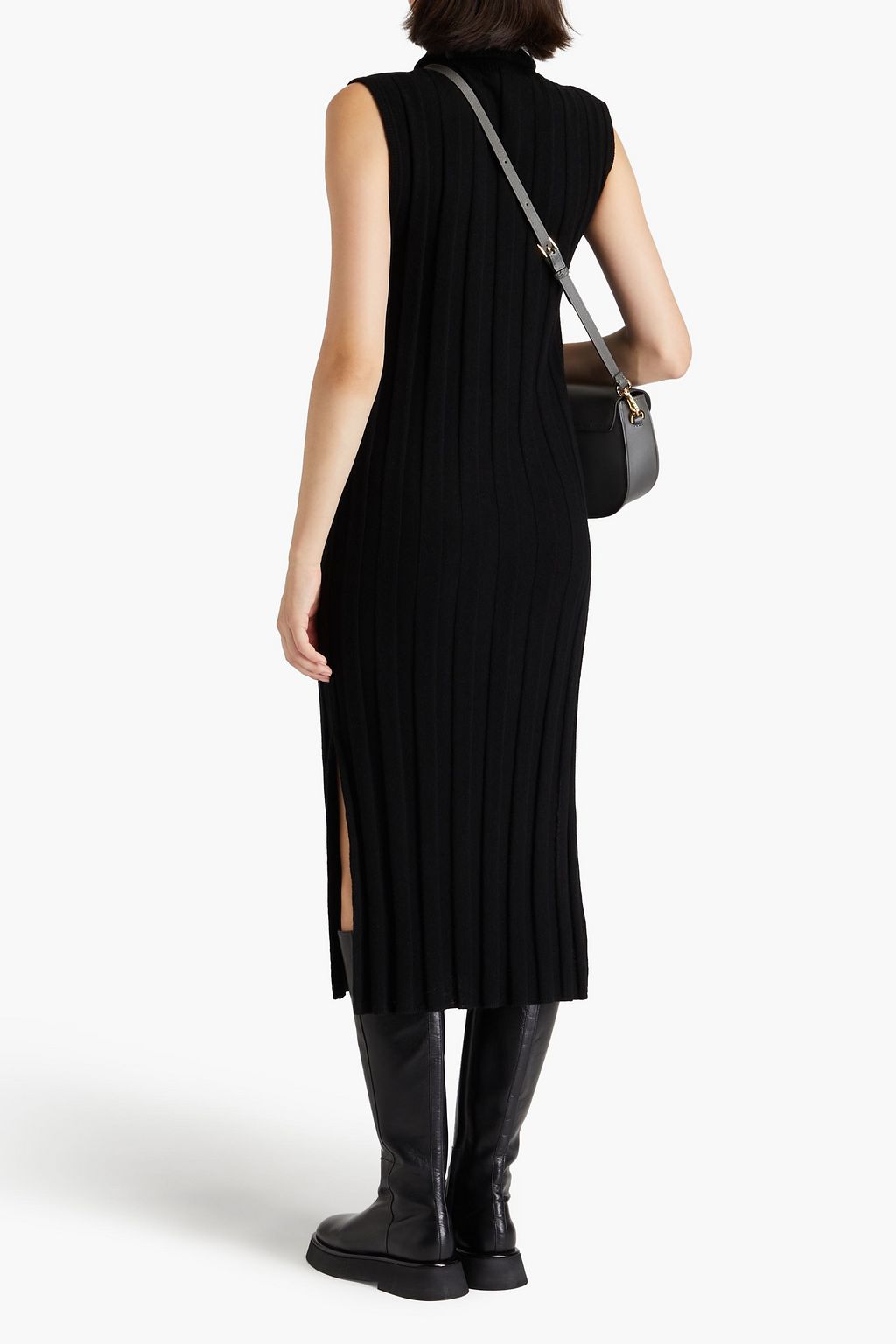 AUTUMN CASHMERE فستان متوسط الطول بياقة عالية من الكشمير المضلع