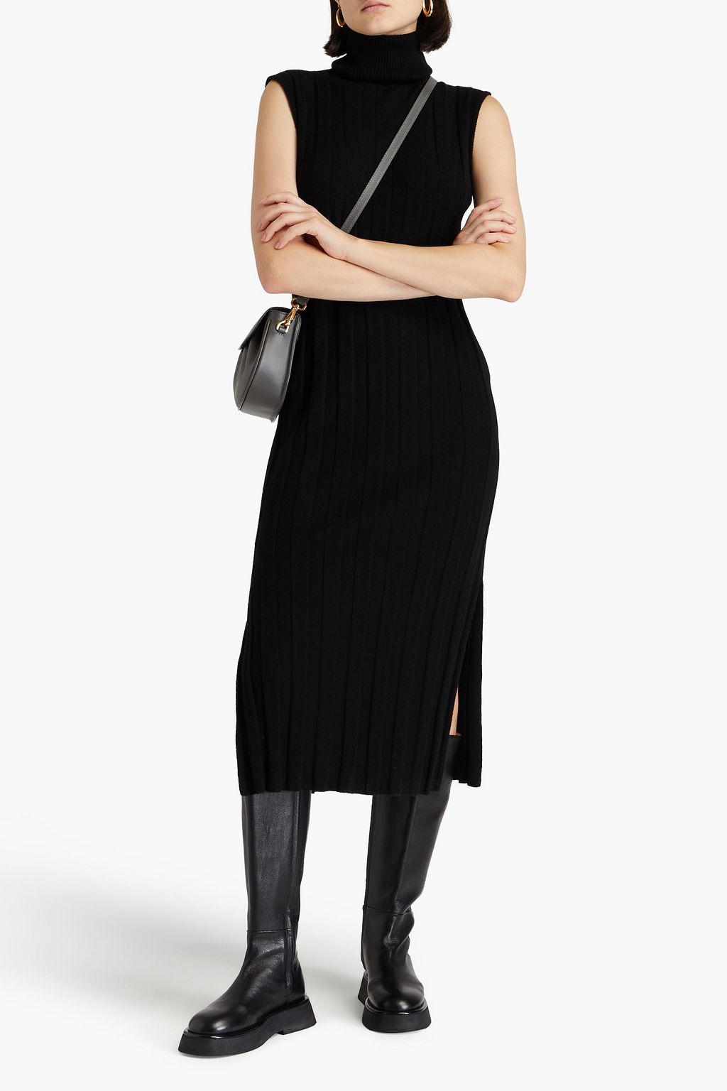 AUTUMN CASHMERE فستان متوسط الطول بياقة عالية من الكشمير المضلع