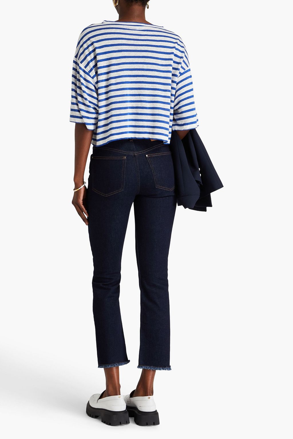 CLAUDIE PIERLOT بنطلون جينز بقصّة كيك فلير وخصر متوسط الارتفاع بحواف منسّلة