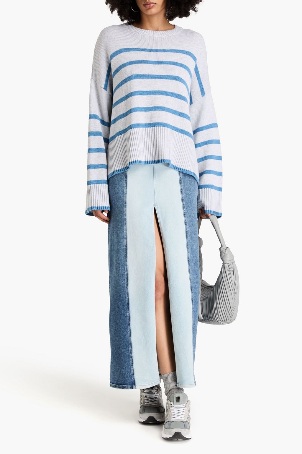 COTTON BY AUTUMN CASHMERE كنزة رياضية من القطن بتصميم مخطط