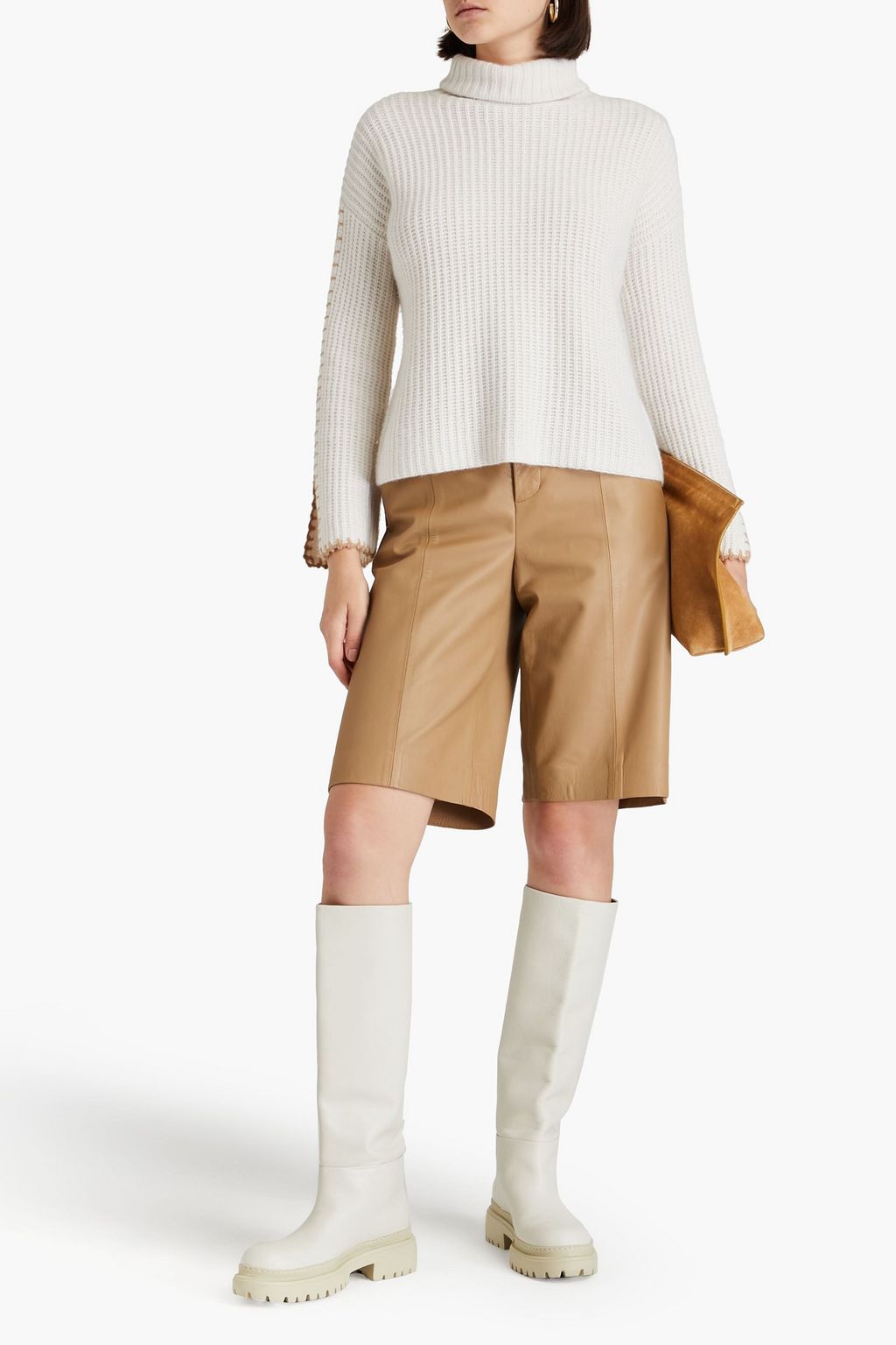 AUTUMN CASHMERE كنزة رياضية بياقة طويلة من نسيج بحبكة مضلّعة