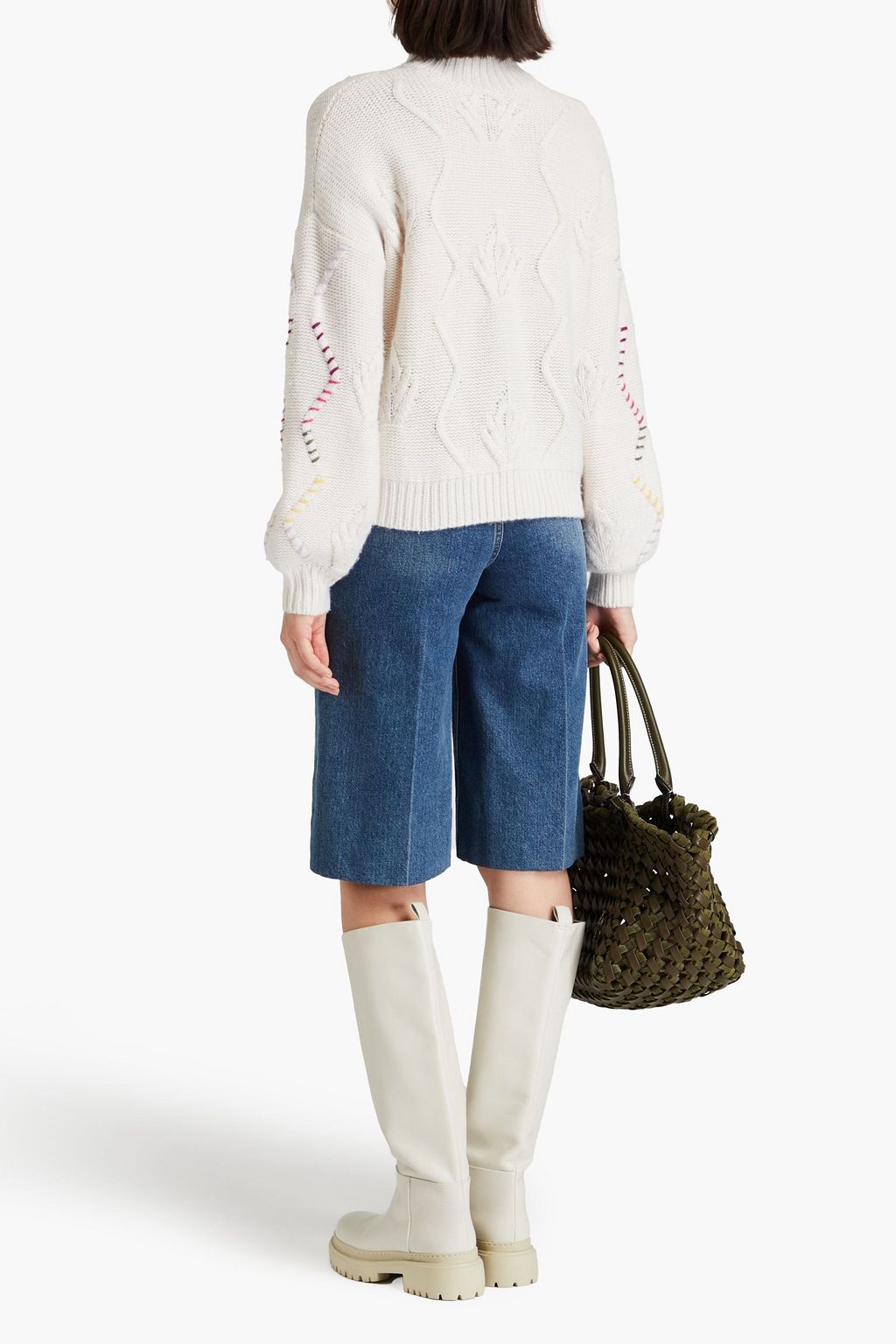 AUTUMN CASHMERE كنزة رياضية بياقة عالية مطرّزة ومحبوكة