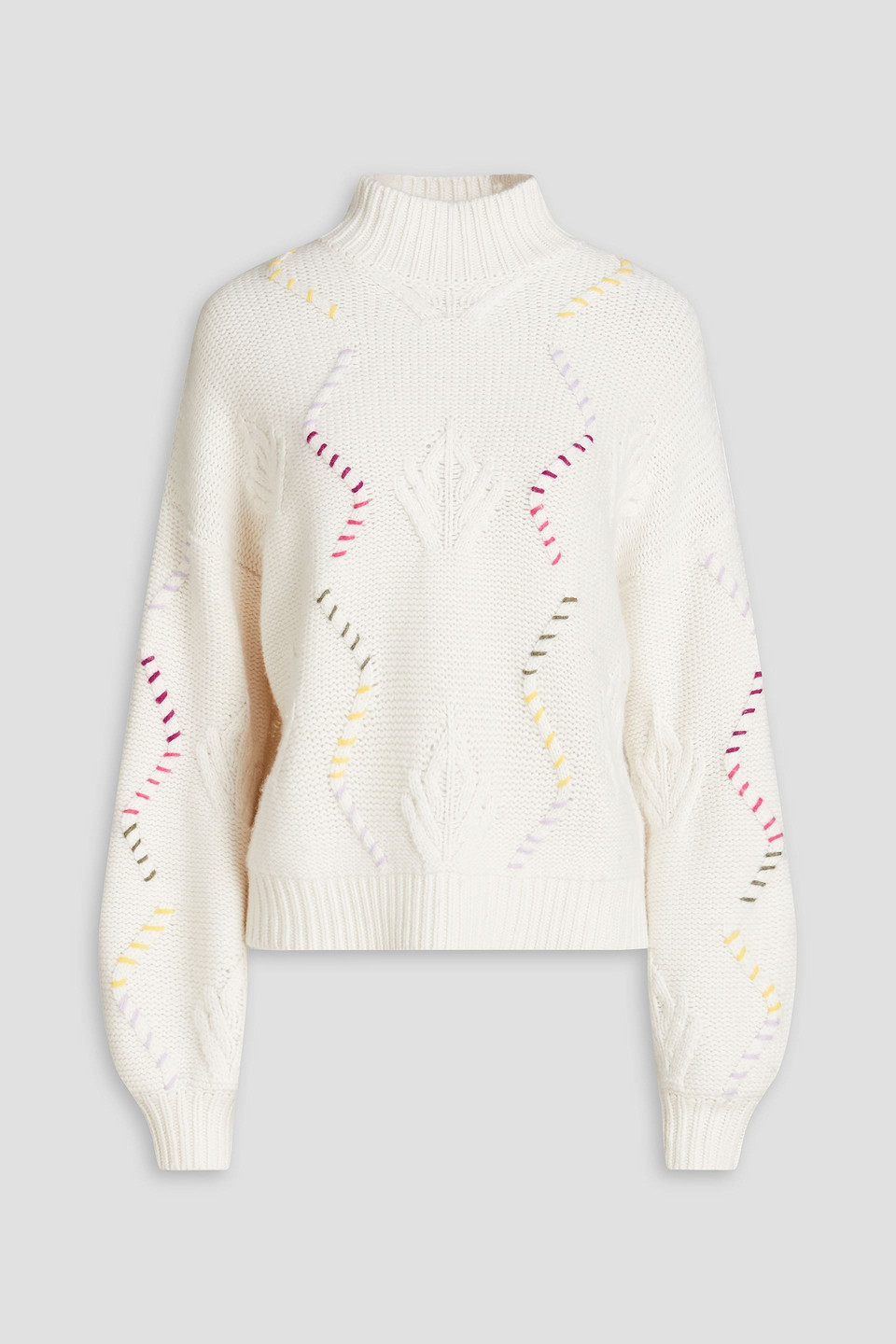 Autumn Cashmere Embroidered Knitted Turtleneck Sweater In Off-white