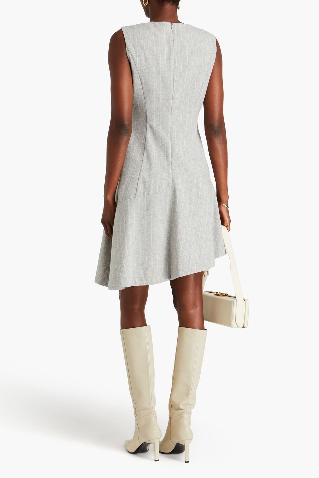 DEREK LAM 10 CROSBY فستان مقلّم من مزيج الصوف بقصّة غير متماثلة