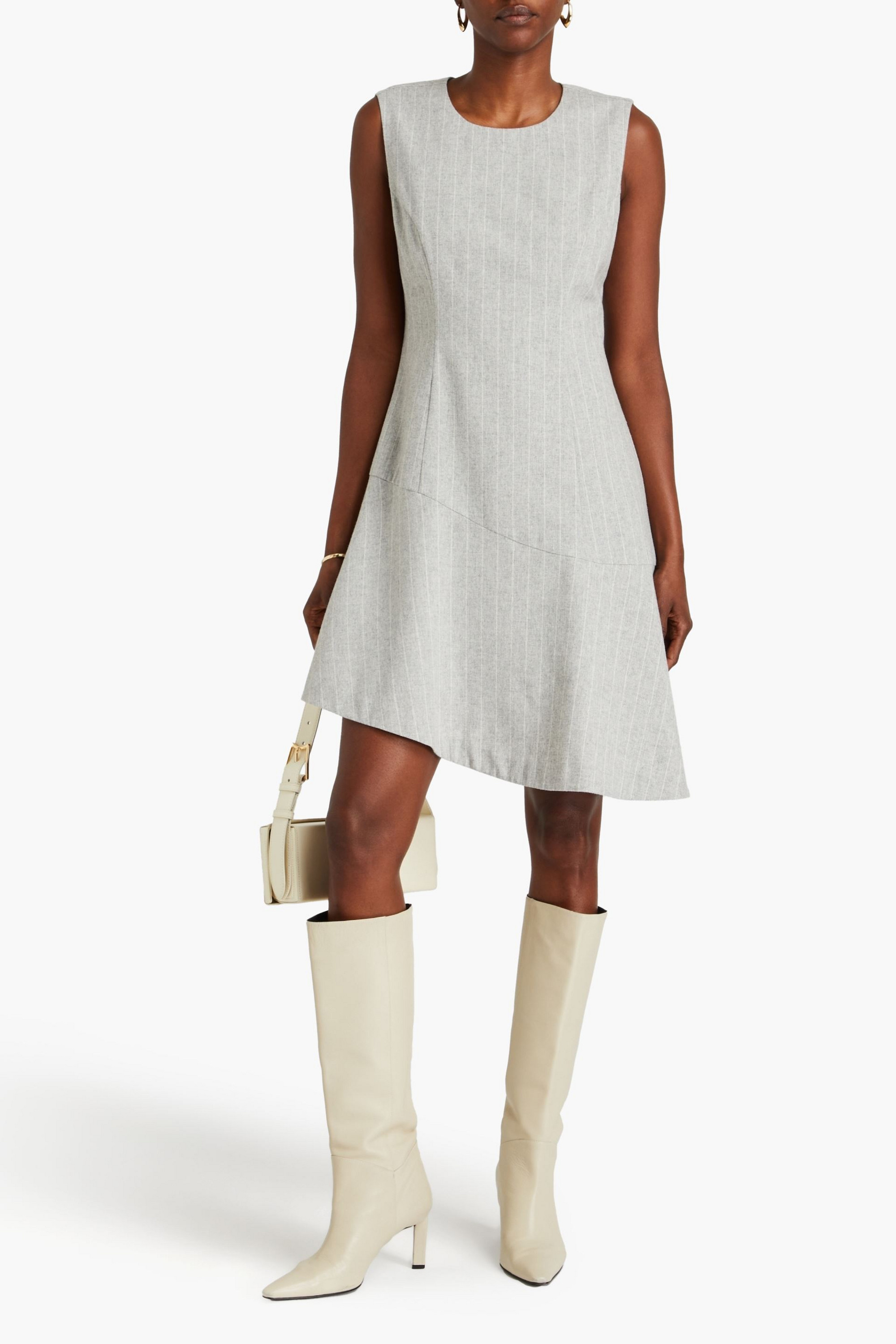 DEREK LAM 10 CROSBY Asymmetric pinstriped wool-blend dress