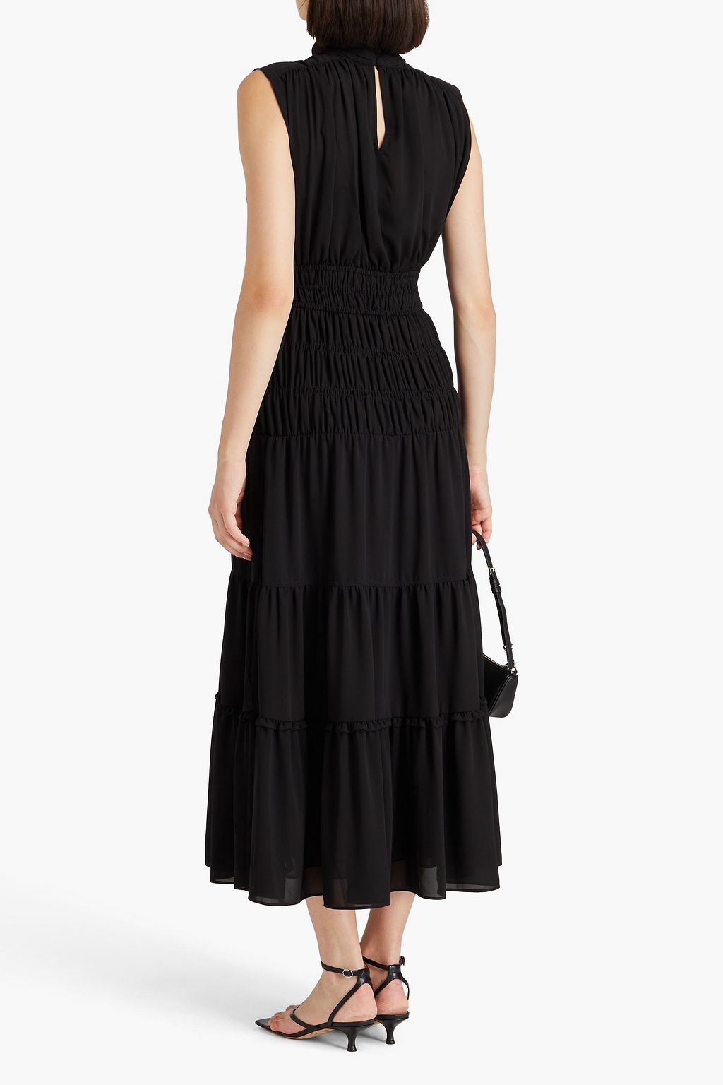 DEREK LAM 10 CROSBY فستان متوسط الطول من الشيفون بتصميم مزموم