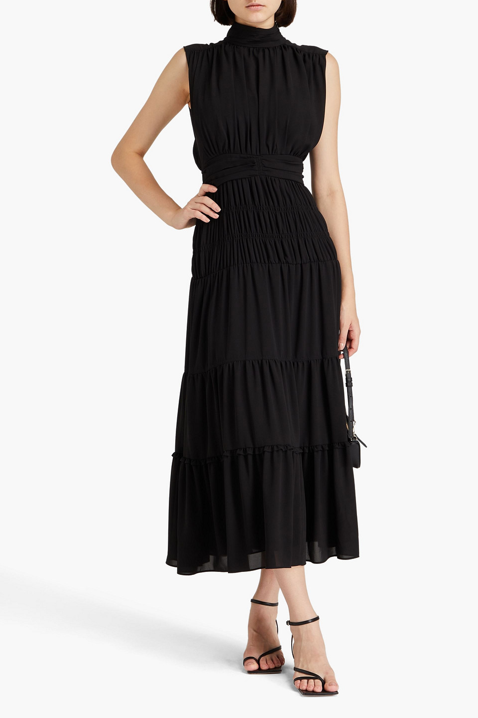 Derek Lam 10 Crosby Gathered Chiffon Midi Dress In Black