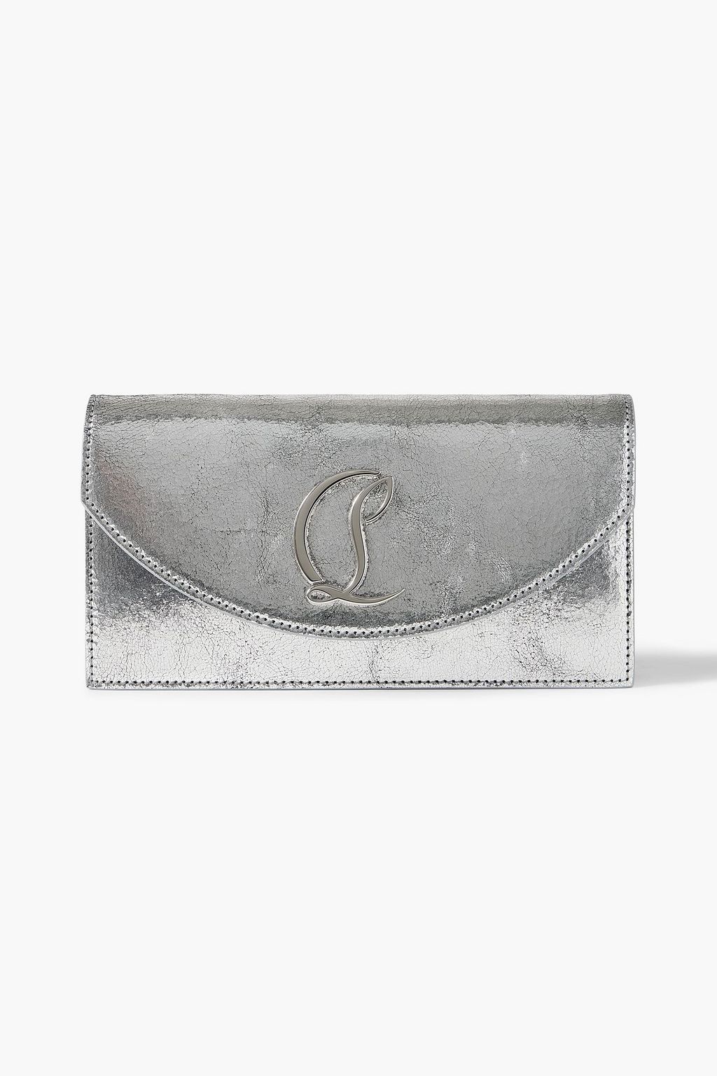 Christian Louboutinシルバーラメビジュー パーティーバッグ CHRISTIAN LOUBOUTIN Loubi54 embellished metallic cracked-leather