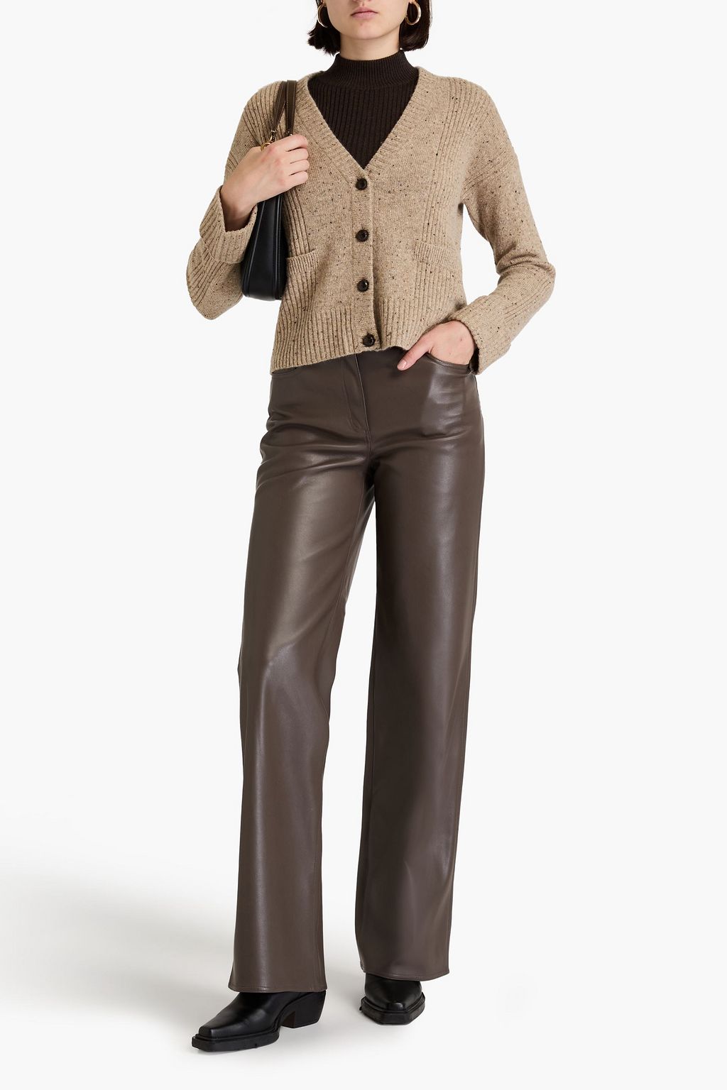 AUTUMN CASHMERE كارديغان مصنوع من الكشمير وقماش الدونيغال بتصميم مضلّع