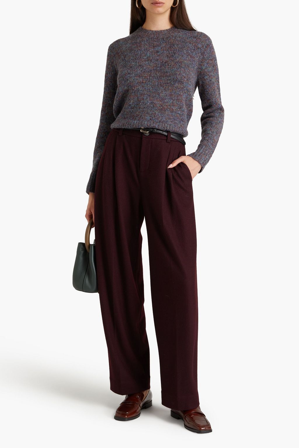 VINCE. Pleated wool-blend flannel wide-leg pants