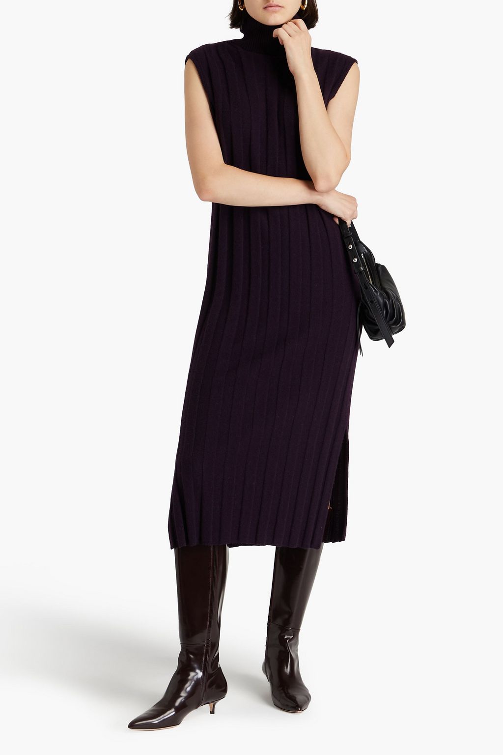 AUTUMN CASHMERE فستان متوسط الطول بياقة عالية من الكشمير المضلع