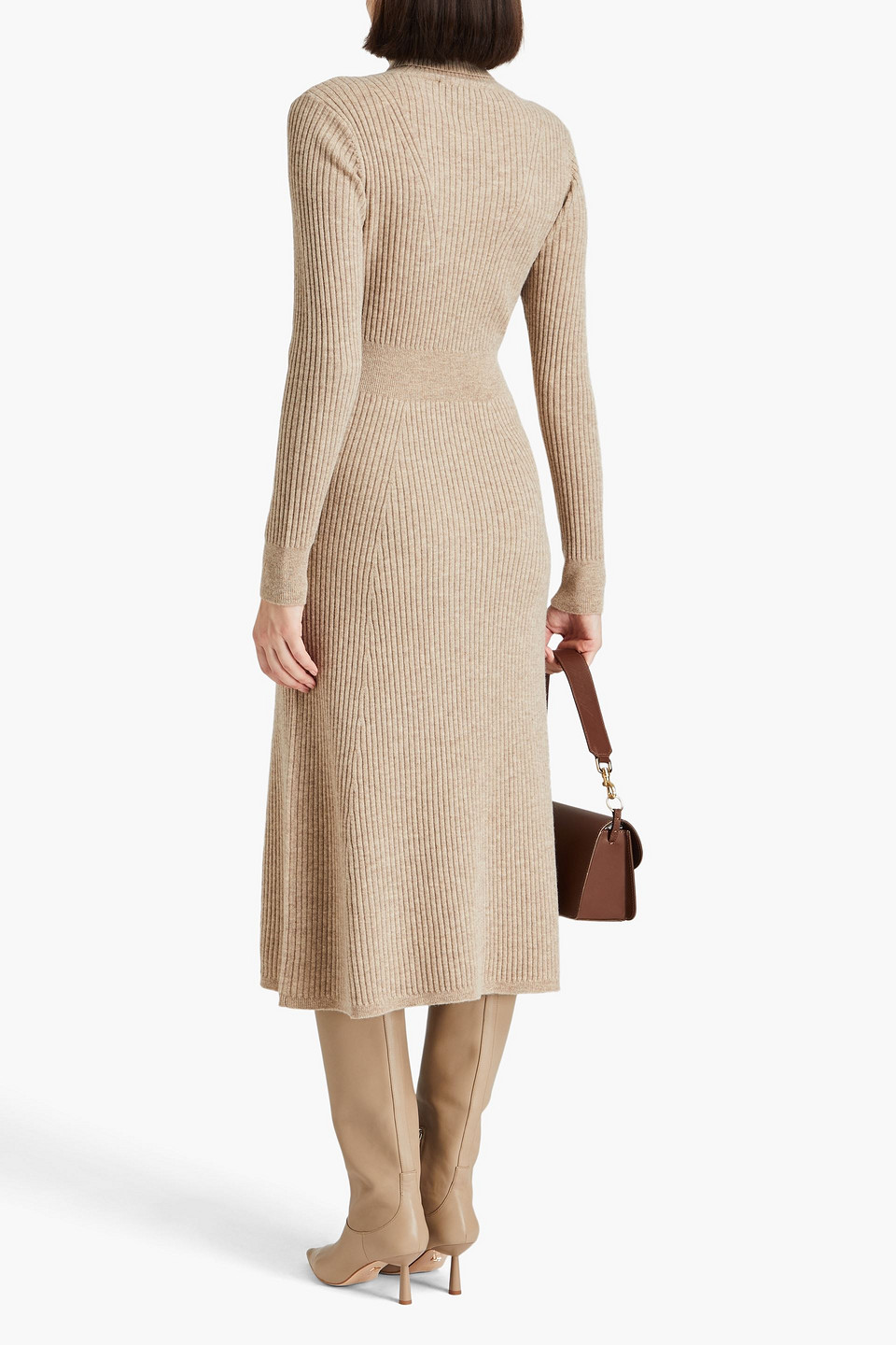 Derek Lam 10 Crosby Ribbed Mélange Wool Midi Dress In Beige