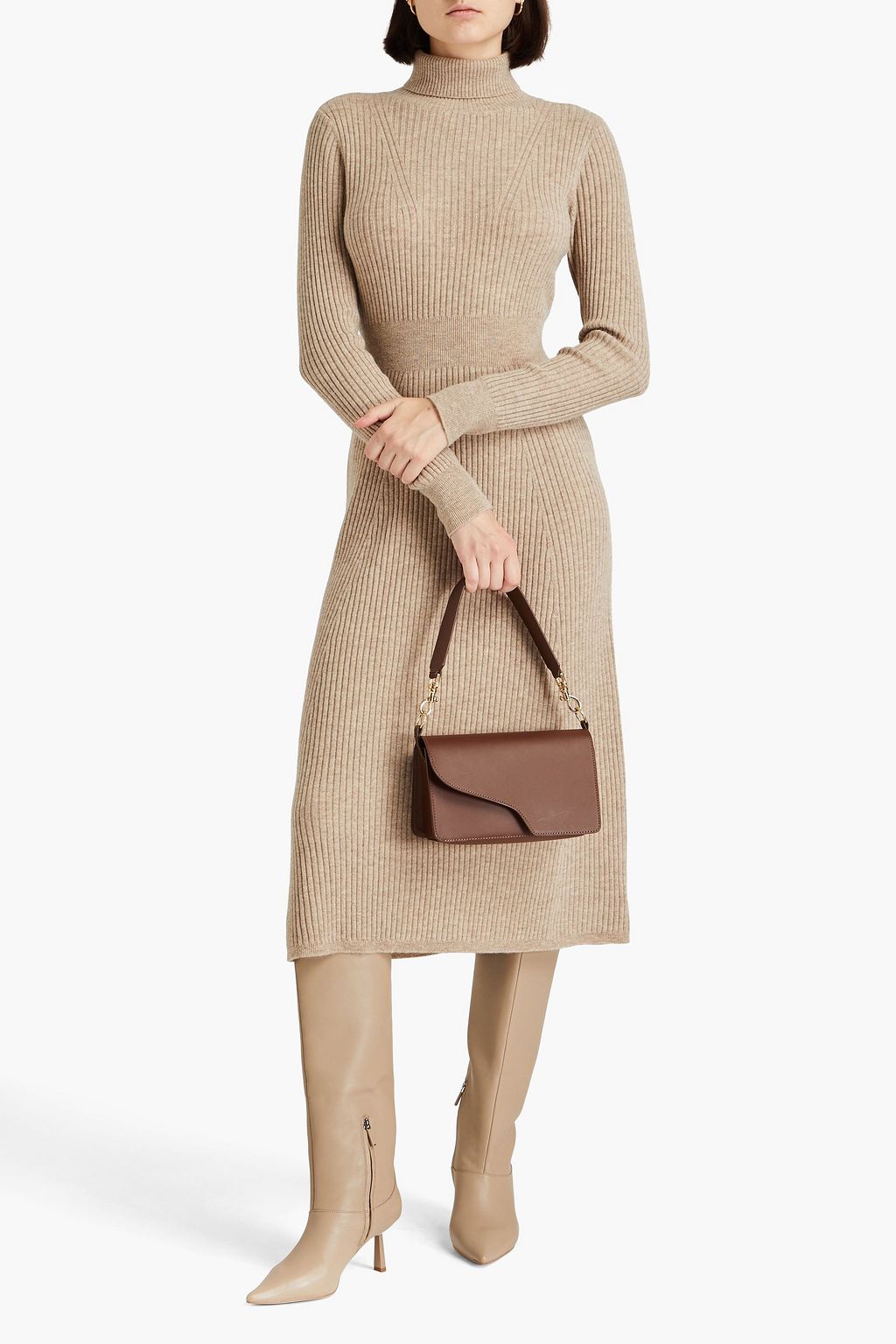 DEREK LAM 10 CROSBY فستان متوسط الطول من الصوف مضلّع بأسلوب ميلانج