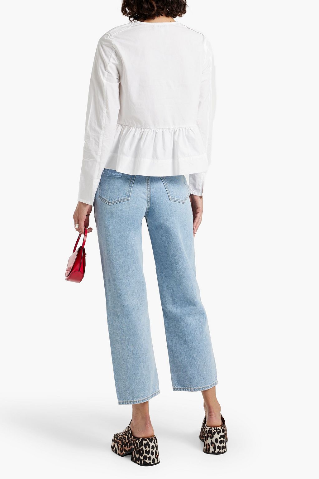 GANNI Gathered cotton-poplin blouse