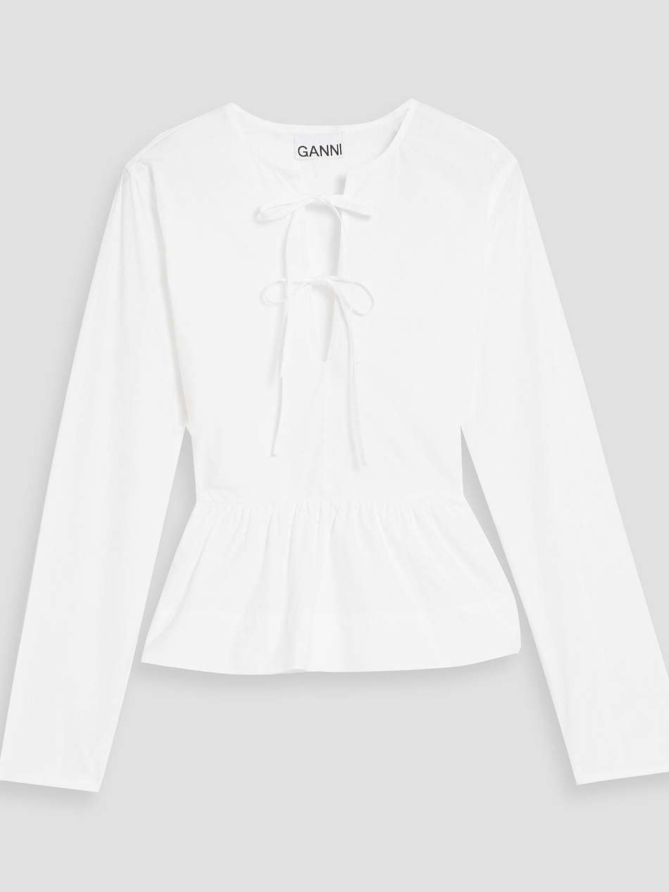 gathered cotton-poplin blouse