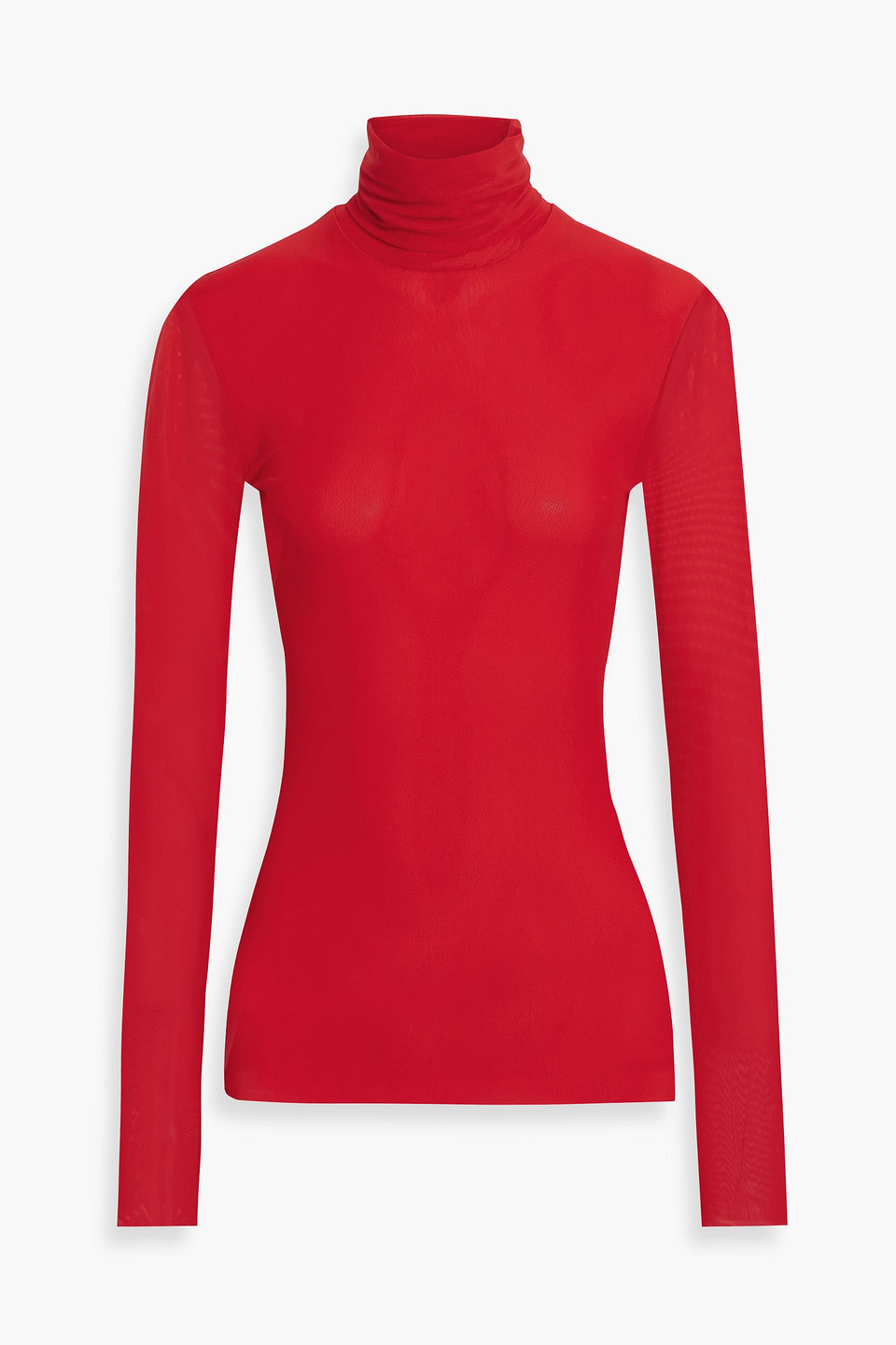 Ganni Mesh Turtleneck Top In Red