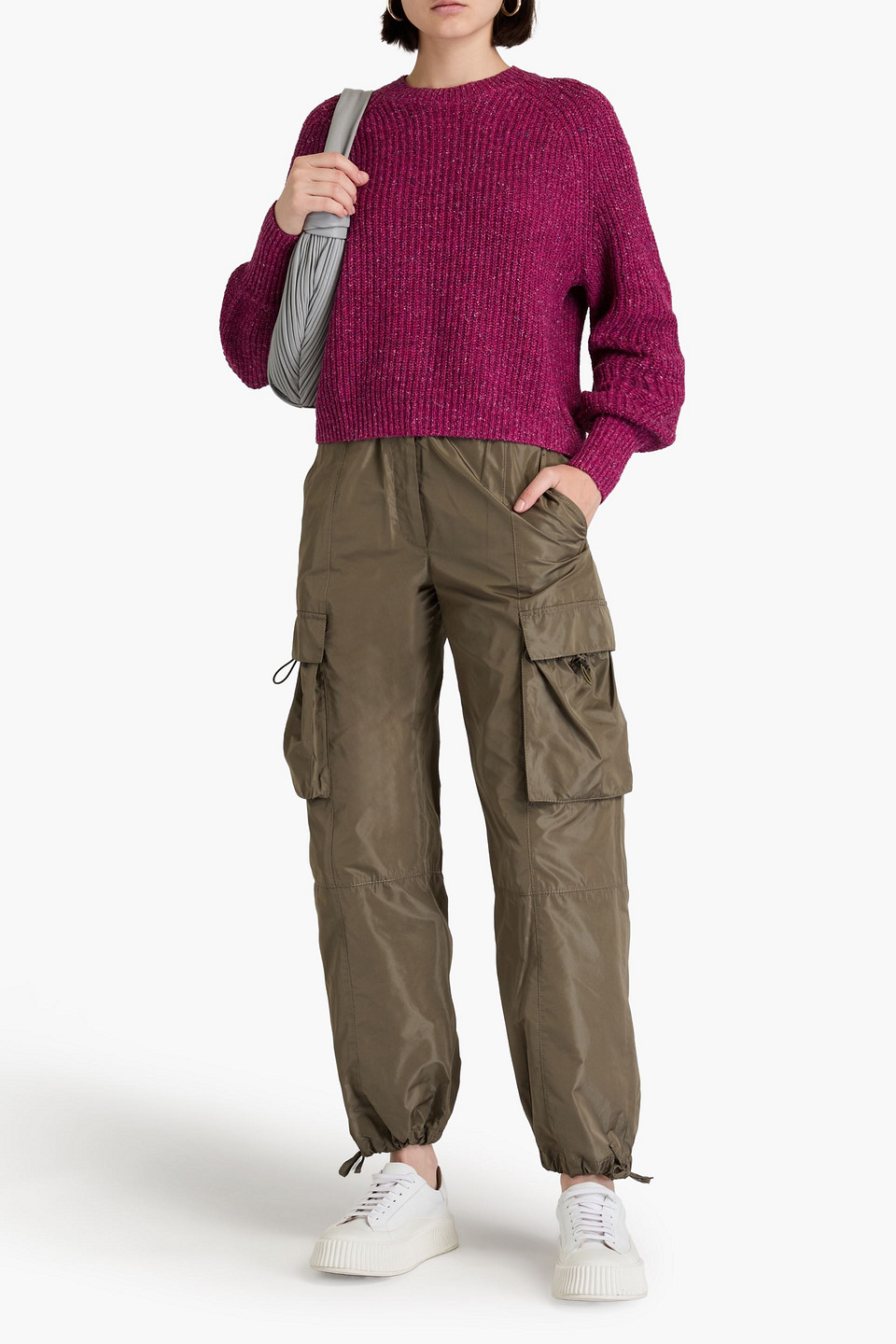 Shop Autumn Cashmere Donegal Ribbed-knit Sweater In Magenta