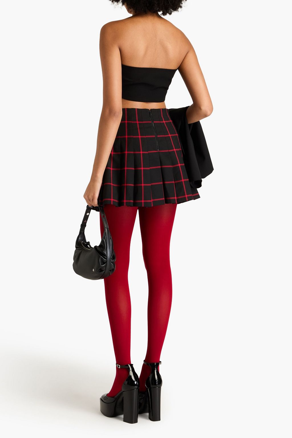 ALICE + OLIVIA Carter pleated checked twill mini skirt