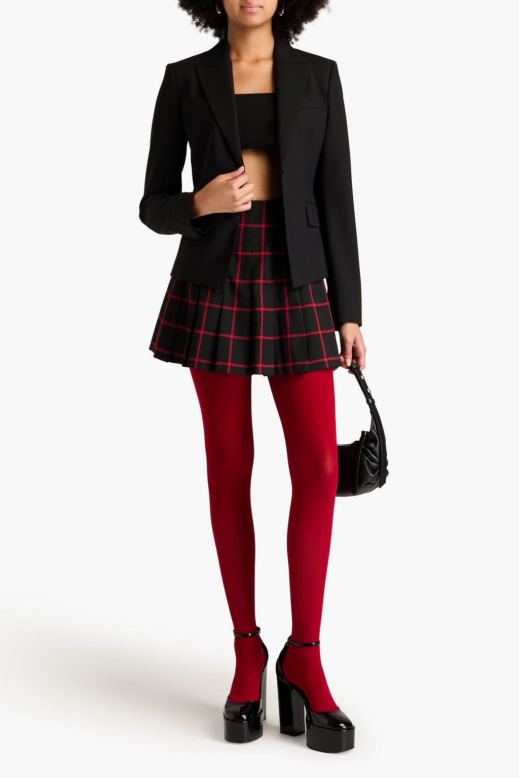 ALICE + OLIVIA Carter pleated checked twill mini skirt