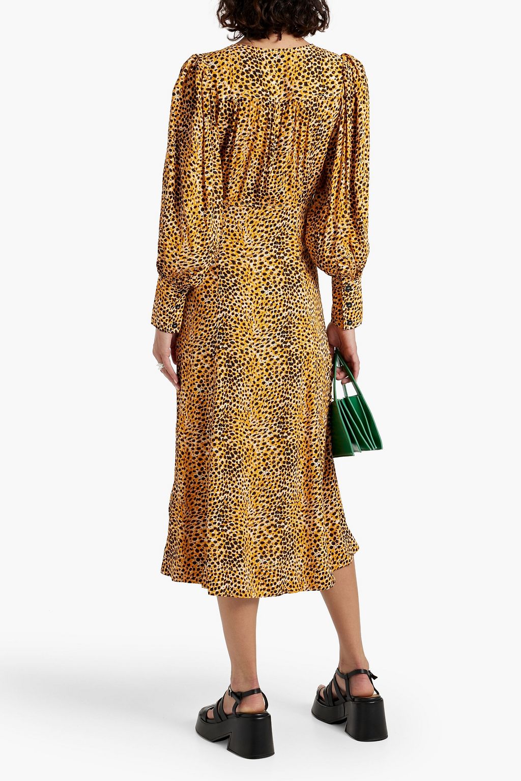 GANNI Wrap-effect printed crepe midi dress