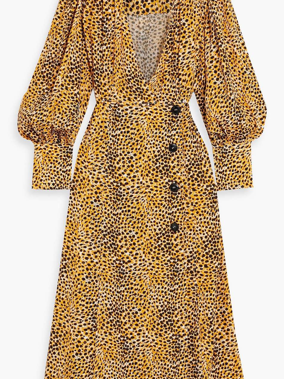 wrap-effect printed crepe midi dress