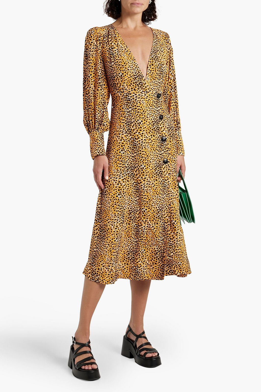 GANNI Wrap-effect printed crepe midi dress