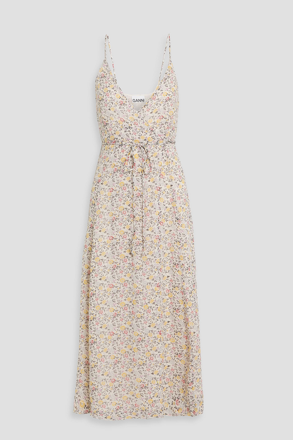 Floral-print crepe midi wrap dress