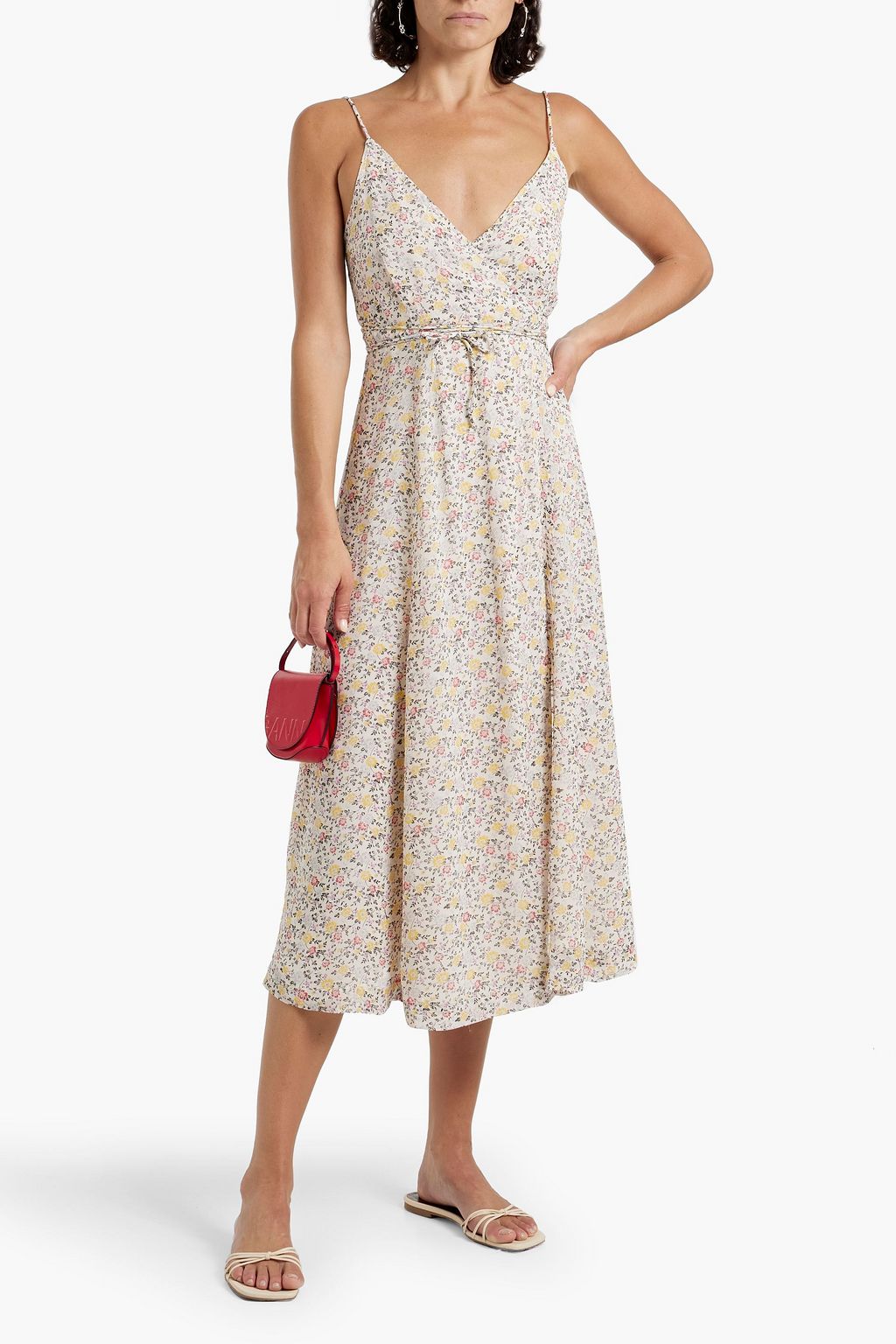 GANNI Floral-print crepe midi wrap dress