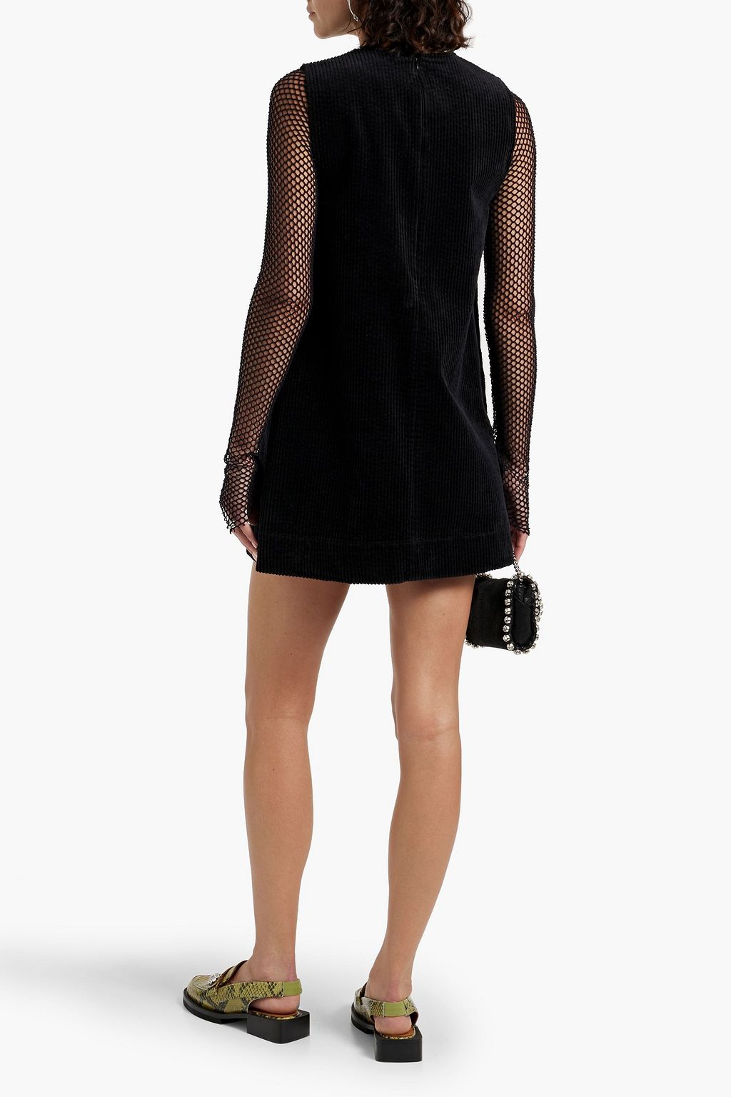 GANNI Mesh-paneled cotton-blend corduroy mini dress