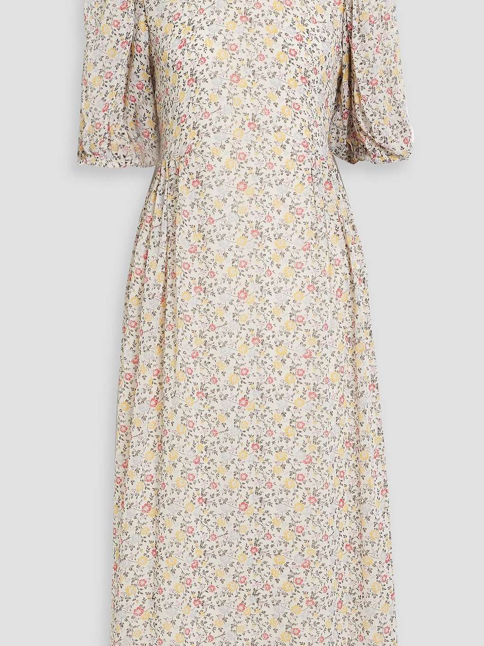 pleated floral-print crepe midi dress