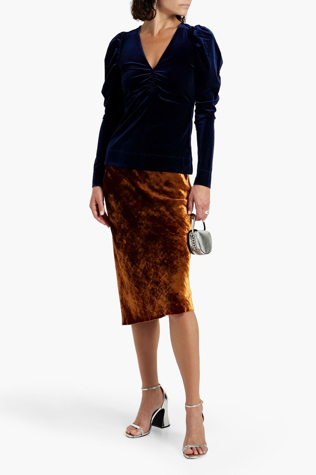 GANNI ストレッチベルベット トップス ルーシュ入り