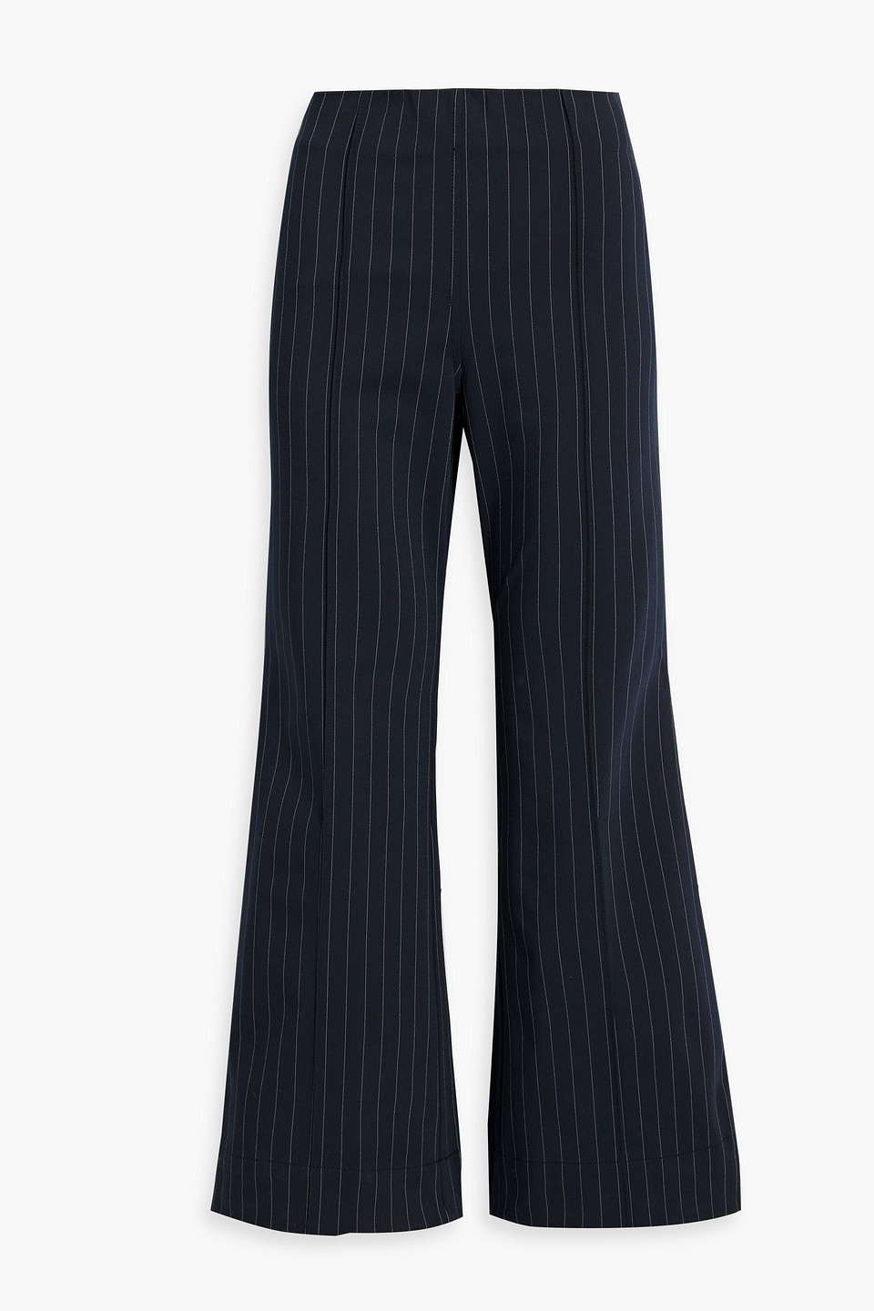 Ganni Pinstriped Twill Flared Pants In Midnight Blue