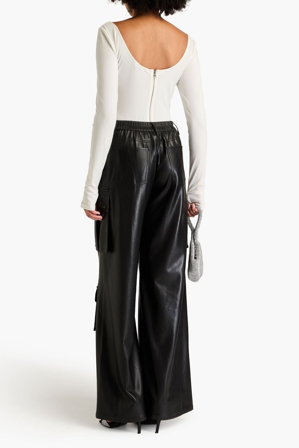 ALICE + OLIVIA Crystal-embellished cutout crepe bodysuit