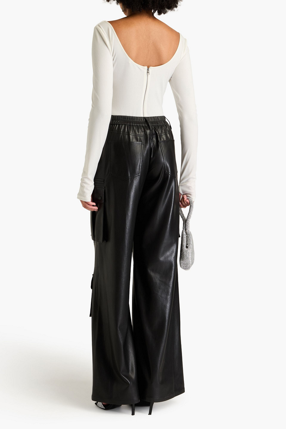 Alice And Olivia Crystal-embellished Cutout Crepe Bodysuit In Ivory