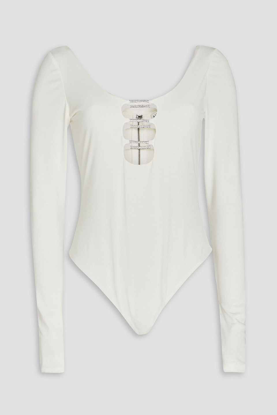 Alice And Olivia Crystal-embellished Cutout Crepe Bodysuit In Ivory