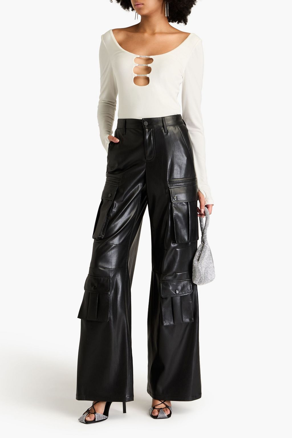 ALICE + OLIVIA Crystal-embellished cutout crepe bodysuit