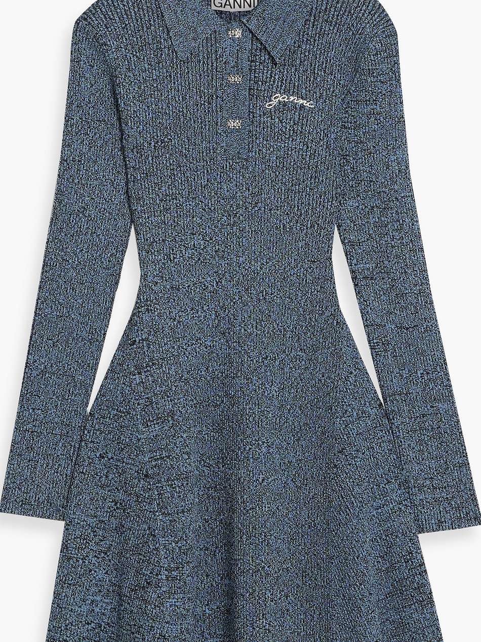 marled ribbed-knit mini shirt dress