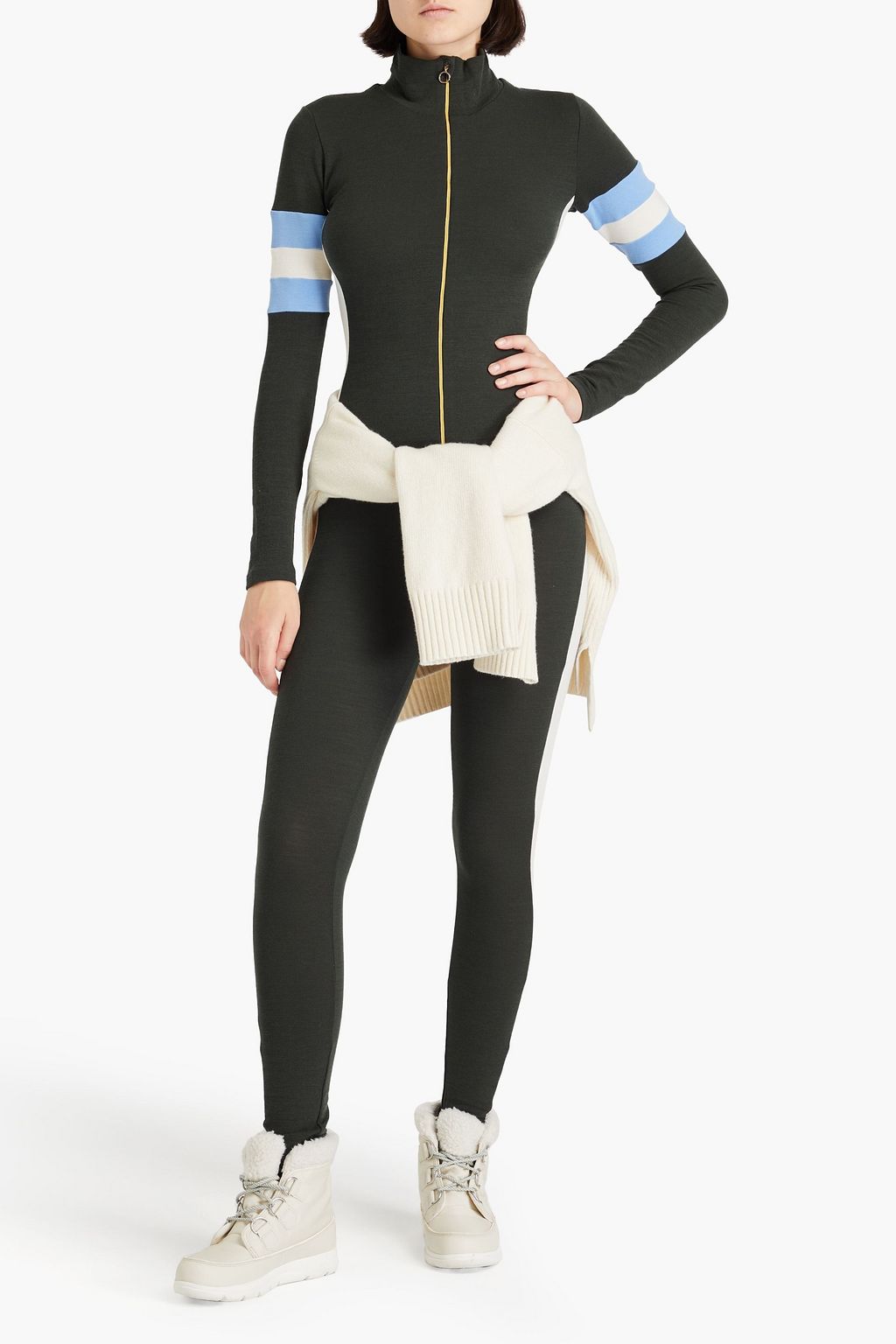 WE NORWEGIANS Ski striped merino wool-blend piqué jumpsuit