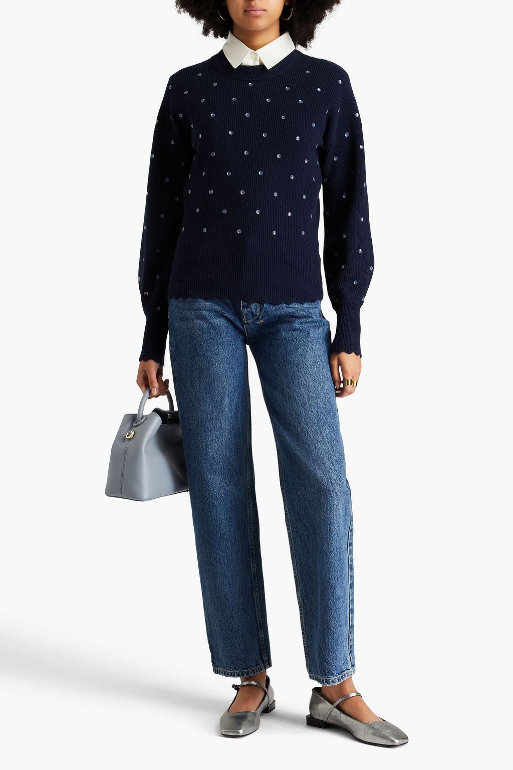 AUTUMN CASHMERE كنزة رياضية مصنوعة من الكشمير ومزينة بأقراص براقة